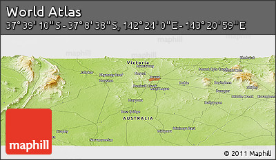Physical Panoramic Map of the Area around 37° 23' 54" S, 142° 52' 30" E