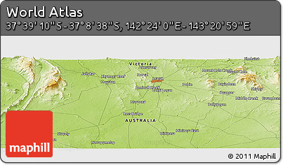 Physical Panoramic Map of the Area around 37° 23' 54" S, 142° 52' 30" E