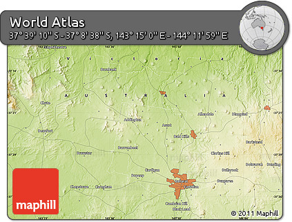 Physical Map of the Area around 37° 23' 54" S, 143° 43' 29" E