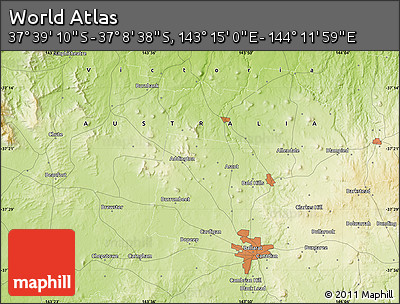 Physical Map of the Area around 37° 23' 54" S, 143° 43' 29" E