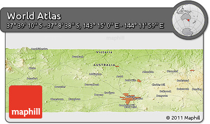 Physical Panoramic Map of the Area around 37° 23' 54" S, 143° 43' 29" E