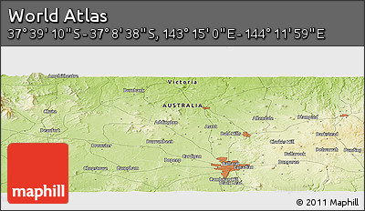 Physical Panoramic Map of the Area around 37° 23' 54" S, 143° 43' 29" E