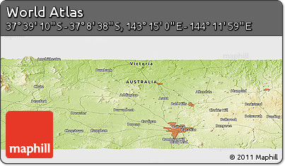 Physical Panoramic Map of the Area around 37° 23' 54" S, 143° 43' 29" E