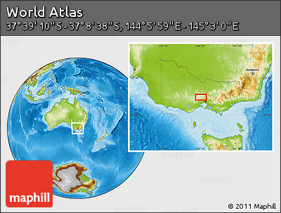 Physical Location Map of the Area around 37° 23' 54" S, 144° 34' 29" E