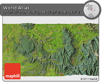 Satellite 3D Map of the Area around 37° 23' 54" S, 145° 25' 30" E