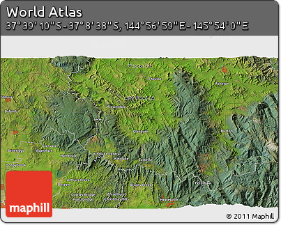 Satellite 3D Map of the Area around 37° 23' 54" S, 145° 25' 30" E