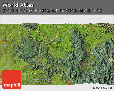 Satellite 3D Map of the Area around 37° 23' 54" S, 145° 25' 30" E