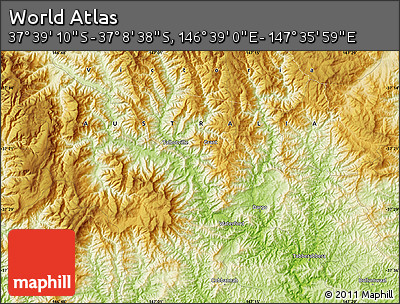 Physical Map of the Area around 37° 23' 54" S, 147° 7' 30" E