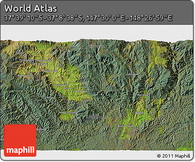 Satellite 3D Map of the Area around 37° 23' 54" S, 147° 58' 29" E