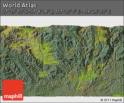 Satellite 3D Map of the Area around 37° 23' 54" S, 147° 58' 29" E