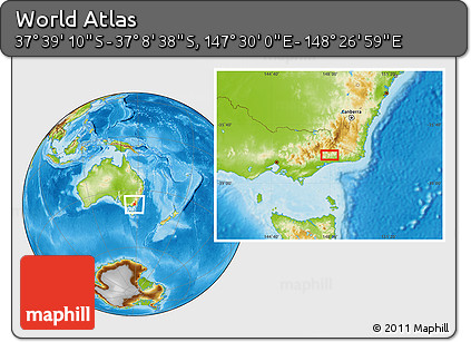 Physical Location Map of the Area around 37° 23' 54" S, 147° 58' 29" E