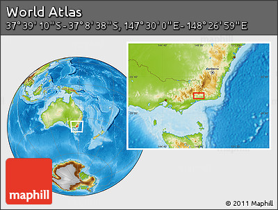 Physical Location Map of the Area around 37° 23' 54" S, 147° 58' 29" E