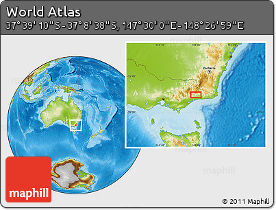 Physical Location Map of the Area around 37° 23' 54" S, 147° 58' 29" E
