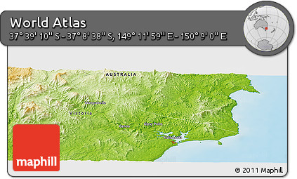 Physical Panoramic Map of the Area around 37° 23' 54" S, 149° 40' 30" E