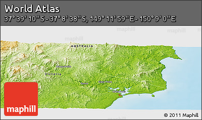 Physical Panoramic Map of the Area around 37° 23' 54" S, 149° 40' 30" E