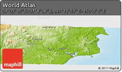 Physical Panoramic Map of the Area around 37° 23' 54" S, 149° 40' 30" E