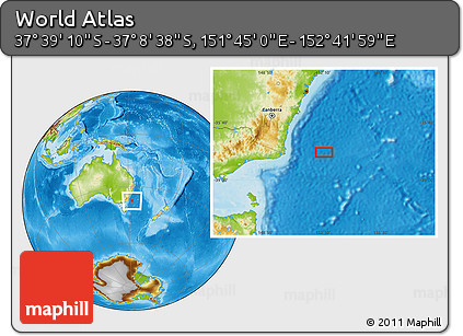 Physical Location Map of the Area around 37° 23' 54" S, 152° 13' 29" E