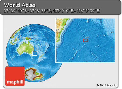Physical Location Map of the Area around 37° 23' 54" S, 155° 37' 30" E