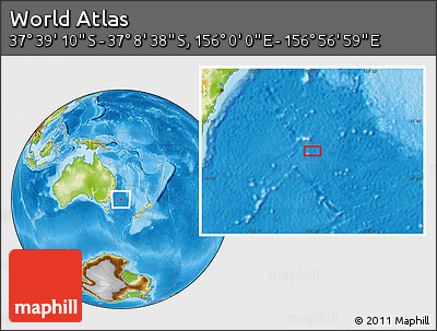 Physical Location Map of the Area around 37° 23' 54" S, 156° 28' 29" E