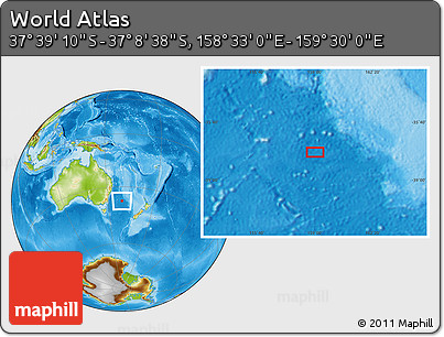 Physical Location Map of the Area around 37° 23' 54" S, 159° 1' 30" E