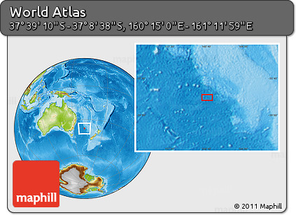 Physical Location Map of the Area around 37° 23' 54" S, 160° 43' 29" E