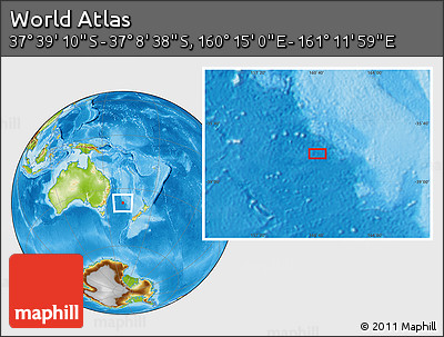 Physical Location Map of the Area around 37° 23' 54" S, 160° 43' 29" E