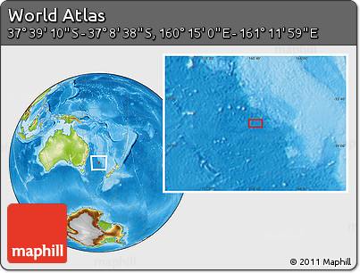 Physical Location Map of the Area around 37° 23' 54" S, 160° 43' 29" E