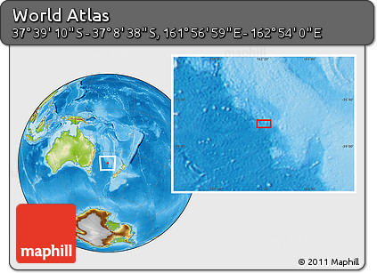 Physical Location Map of the Area around 37° 23' 54" S, 162° 25' 30" E