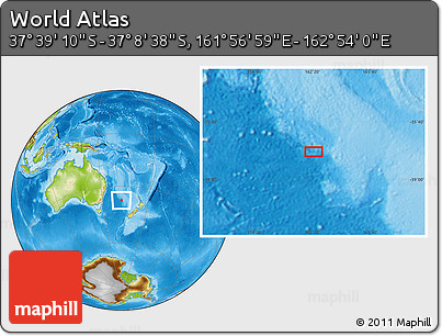 Physical Location Map of the Area around 37° 23' 54" S, 162° 25' 30" E