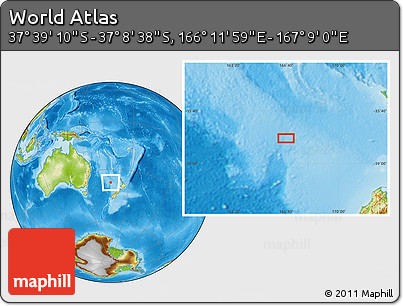 Physical Location Map of the Area around 37° 23' 54" S, 166° 40' 30" E