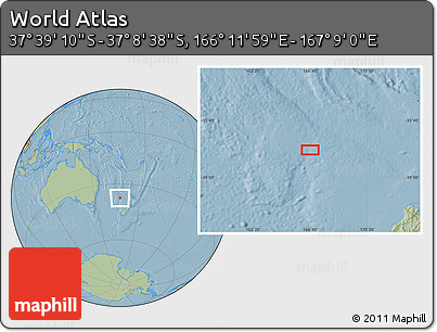 Savanna Style Location Map of the Area around 37° 23' 54" S, 166° 40' 30" E, hill shading