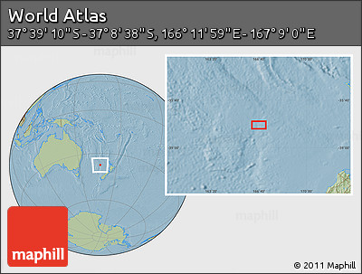 Savanna Style Location Map of the Area around 37° 23' 54" S, 166° 40' 30" E, hill shading