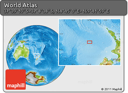 Physical Location Map of the Area around 37° 23' 54" S, 169° 13' 29" E