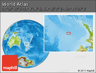 Physical Location Map of the Area around 37° 23' 54" S, 169° 13' 29" E