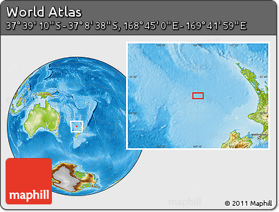 Physical Location Map of the Area around 37° 23' 54" S, 169° 13' 29" E
