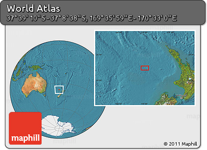 Satellite Location Map of the Area around 37° 23' 54" S, 170° 4' 29" E