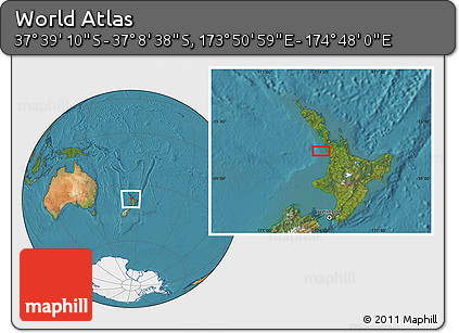 Satellite Location Map of the Area around 37° 23' 54" S, 174° 19' 29" E