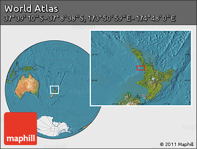 Satellite Location Map of the Area around 37° 23' 54" S, 174° 19' 29" E