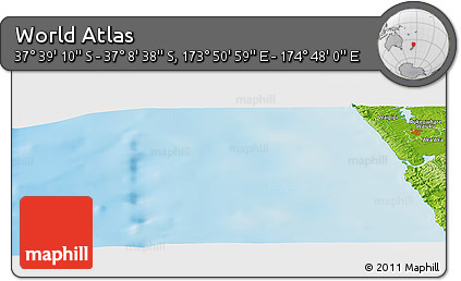 Physical Panoramic Map of the Area around 37° 23' 54" S, 174° 19' 29" E