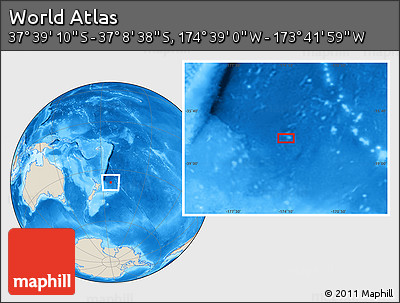 Shaded Relief Location Map of the Area around 37° 23' 54" S, 174° 10' 30" W
