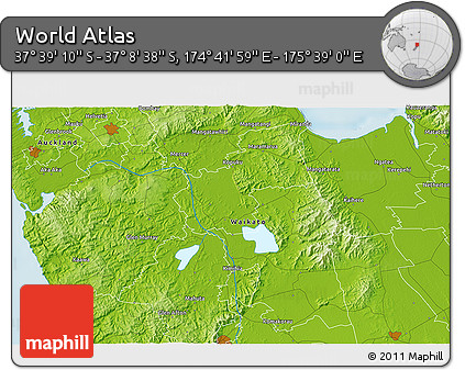 Physical 3D Map of the Area around 37° 23' 54" S, 175° 10' 30" E