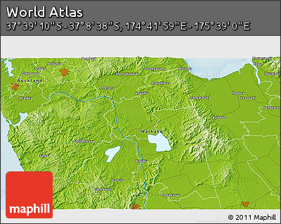Physical 3D Map of the Area around 37° 23' 54" S, 175° 10' 30" E