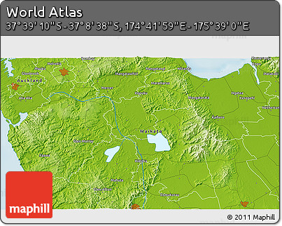 Physical 3D Map of the Area around 37° 23' 54" S, 175° 10' 30" E