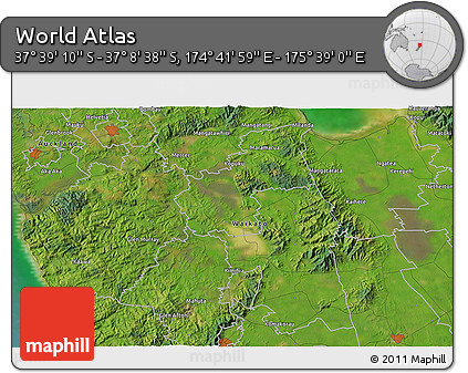 Satellite 3D Map of the Area around 37° 23' 54" S, 175° 10' 30" E