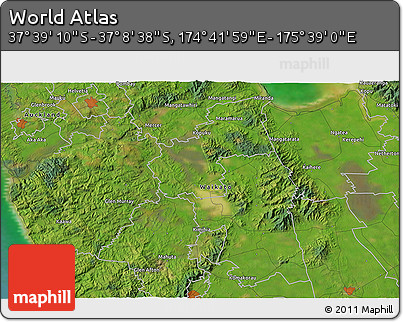 Satellite 3D Map of the Area around 37° 23' 54" S, 175° 10' 30" E
