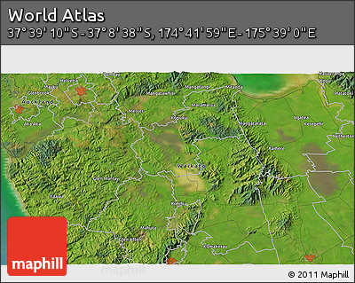 Satellite 3D Map of the Area around 37° 23' 54" S, 175° 10' 30" E