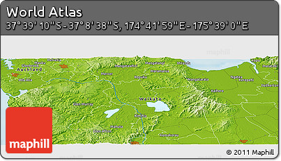 Physical Panoramic Map of the Area around 37° 23' 54" S, 175° 10' 30" E