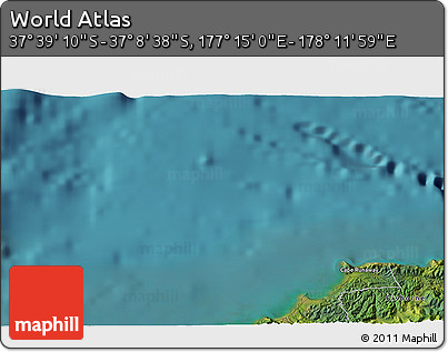 Satellite 3D Map of the Area around 37° 23' 54" S, 177° 43' 29" E