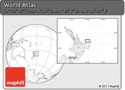Blank Location Map of the Area around 37° 23' 54" S, 177° 43' 29" E