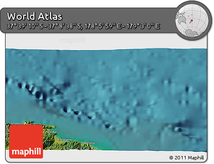 Satellite 3D Map of the Area around 37° 23' 54" S, 178° 34' 29" E